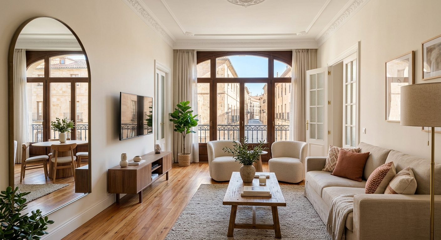 Salón luminoso de un piso en alquiler listo para vender en Salamanca