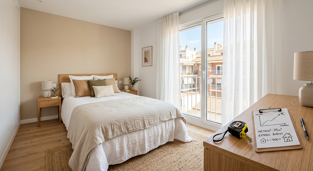 Dormitorio luminoso de un piso en Salamanca, listo para comparar su valor de mercado