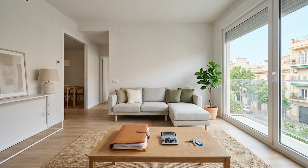 Salón luminoso de un piso en venta en Salamanca, listo para valorar antes de la venta